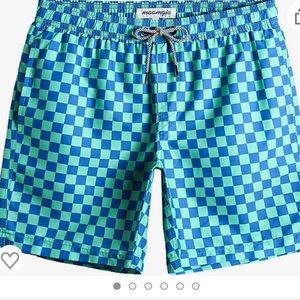 Checkered mens swim trunks